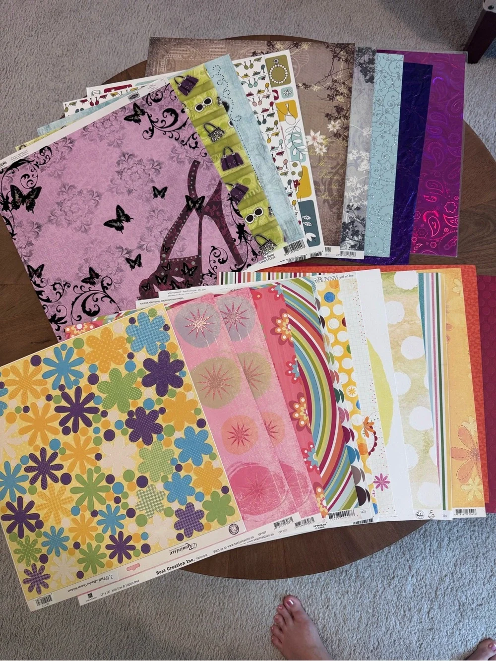 34 Assorted Themed Scrapbook Papers SEE SECOND PHOTO TOO